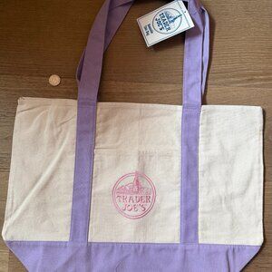 NWT Trader Joe's Large Spring Easter Limited Lavender & Pink Canvas Daily Tote